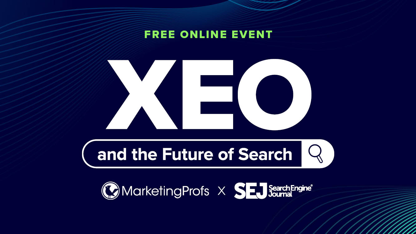 XEO and the Future of Search logo against a navy background with wavy lines