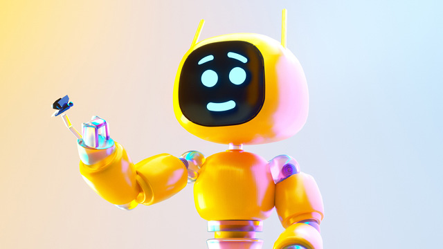 Friendly robot holding a butterfly